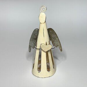Sarah Lugg White Painted Metal Angel Ornament figurine with Heart